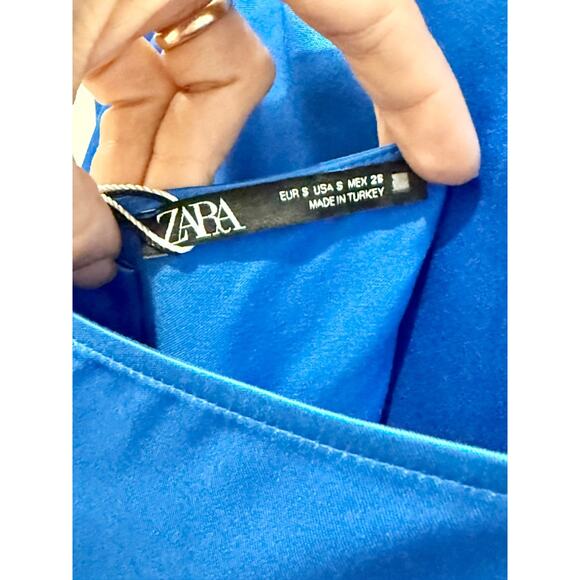 NWT Zara Satin Halterneck Open Back A-Line Mini Dress Royal Blue Women's Size S - Picture 7 of 7